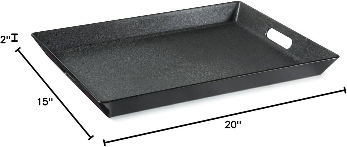 Black non-skid tray, 15 in x 20 in, with handle cutout and raised sides