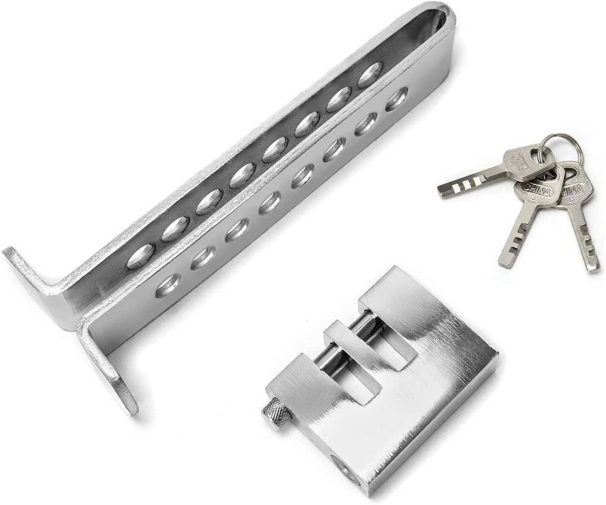 Silver metal pedal anti-theft lock with perforated bar and two keys