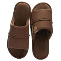 Coffee-brown men's open-toe slippers with padded collar and slip-on strap