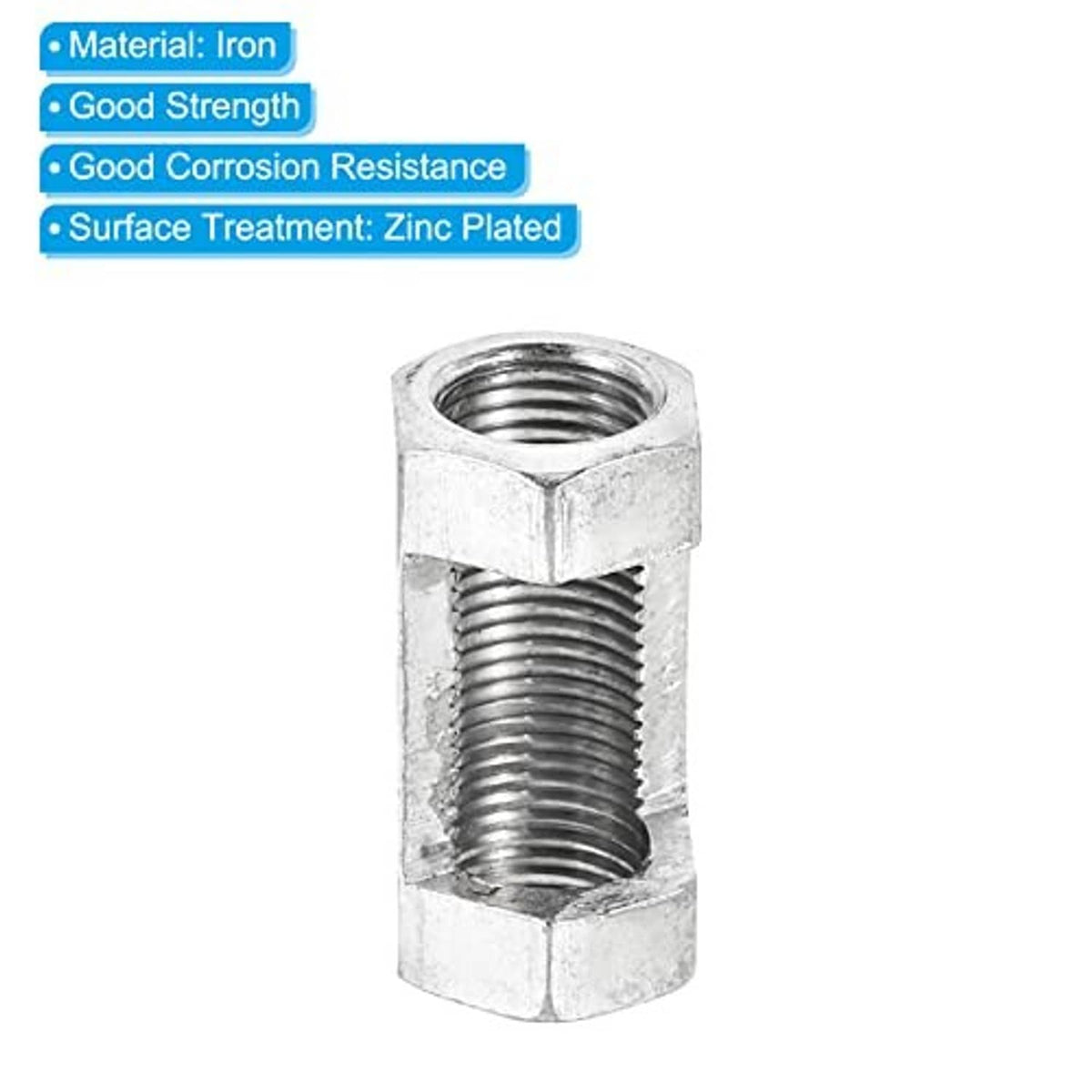 Zinc-plated iron hex coupling nut with internal screw thread