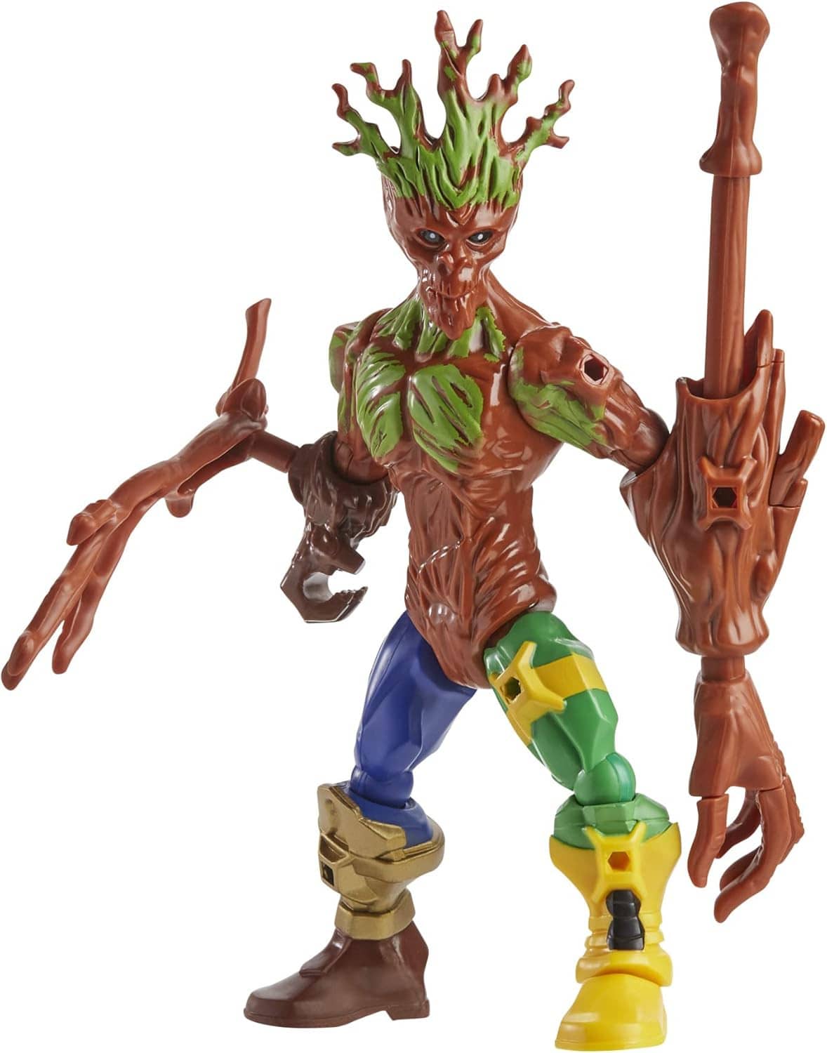 Marvel action figure multipack: green tree-like hero with blue pants and brown weapons