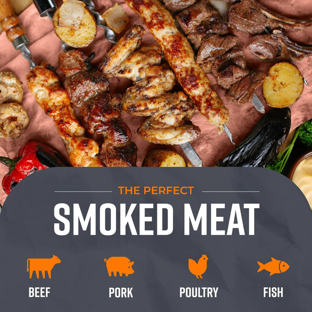Smoked meat platter with butcher paper smoke-ring use for beef, pork, poultry, and fish