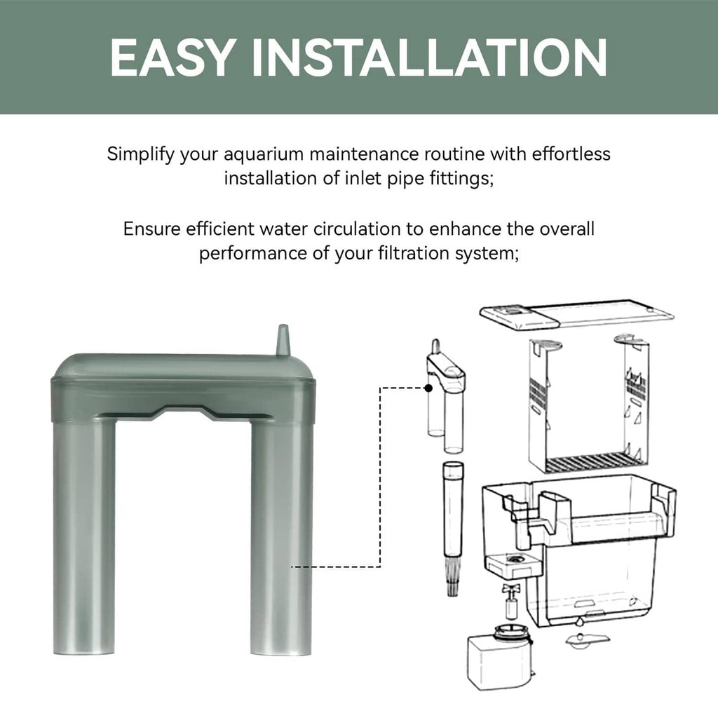 Aquarium intake stem with inlet pipe fitting diagram, translucent U-shaped twin-tube part