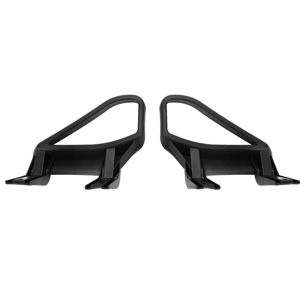 Two black plastic armrest/handle brackets with front posts and base mounts