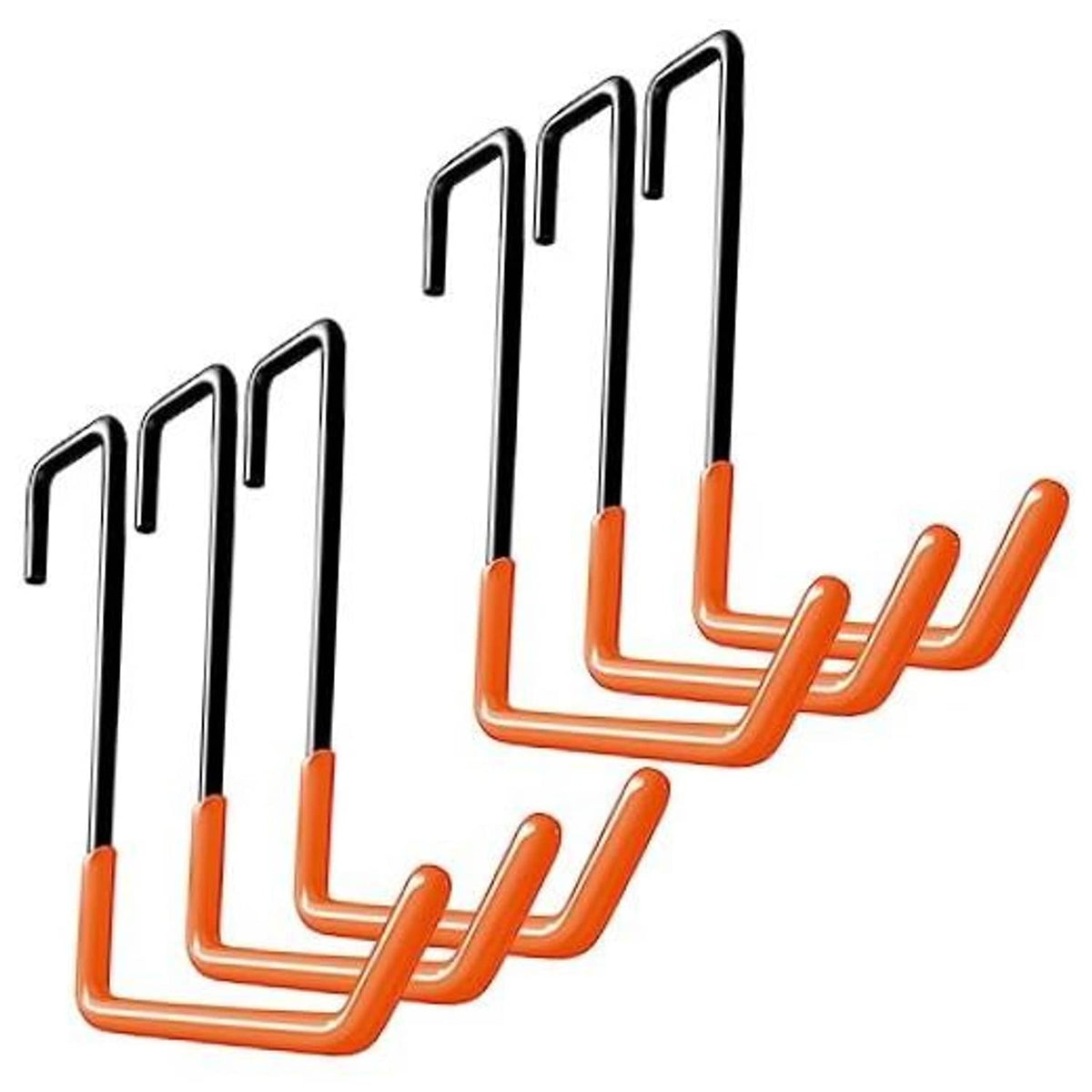 Large garage bike hook set with black U-shaped hooks and orange anti-slip coating