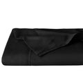 Black microfiber flat sheet, folded with smooth surface and stitched edge.
