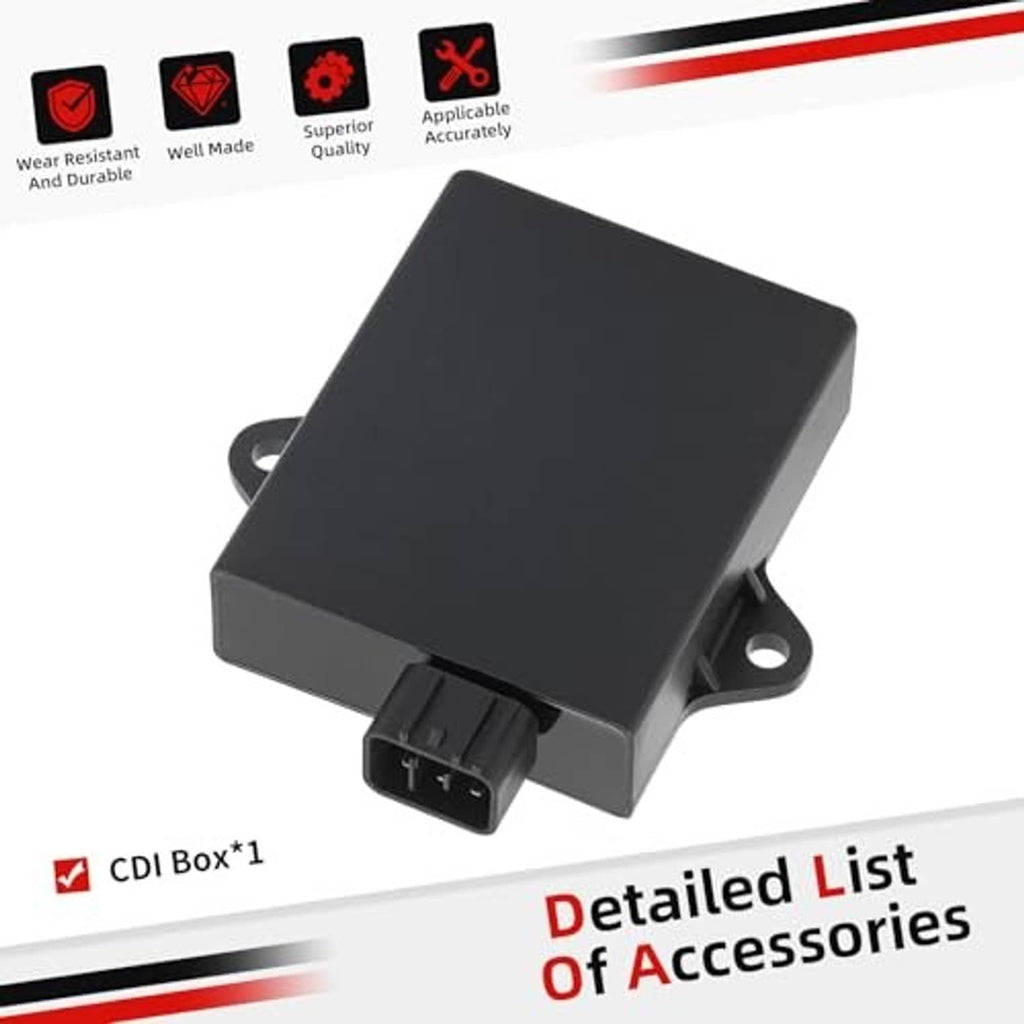 Black CDI ignition module with 4-pin electrical plug and front mounting tab