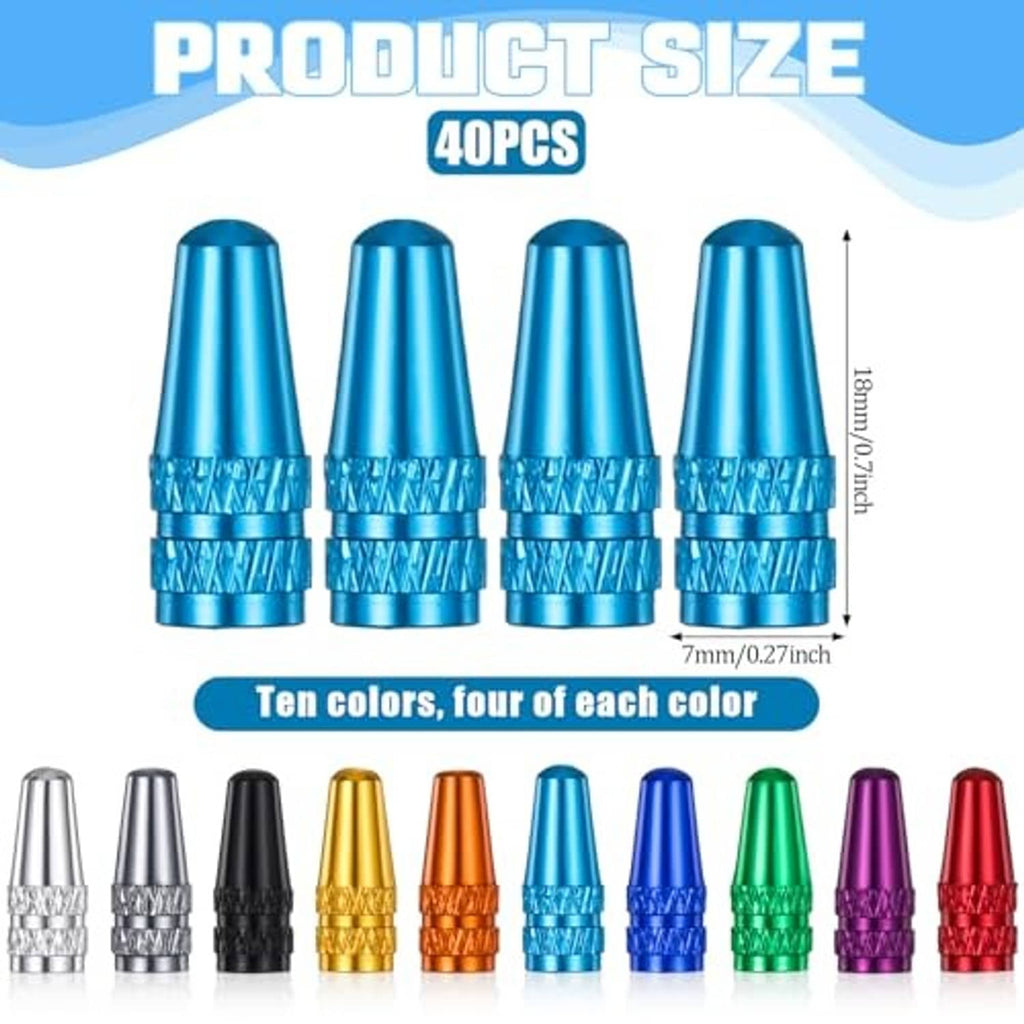 Blue aluminum Presta valve caps with knurled grip rings