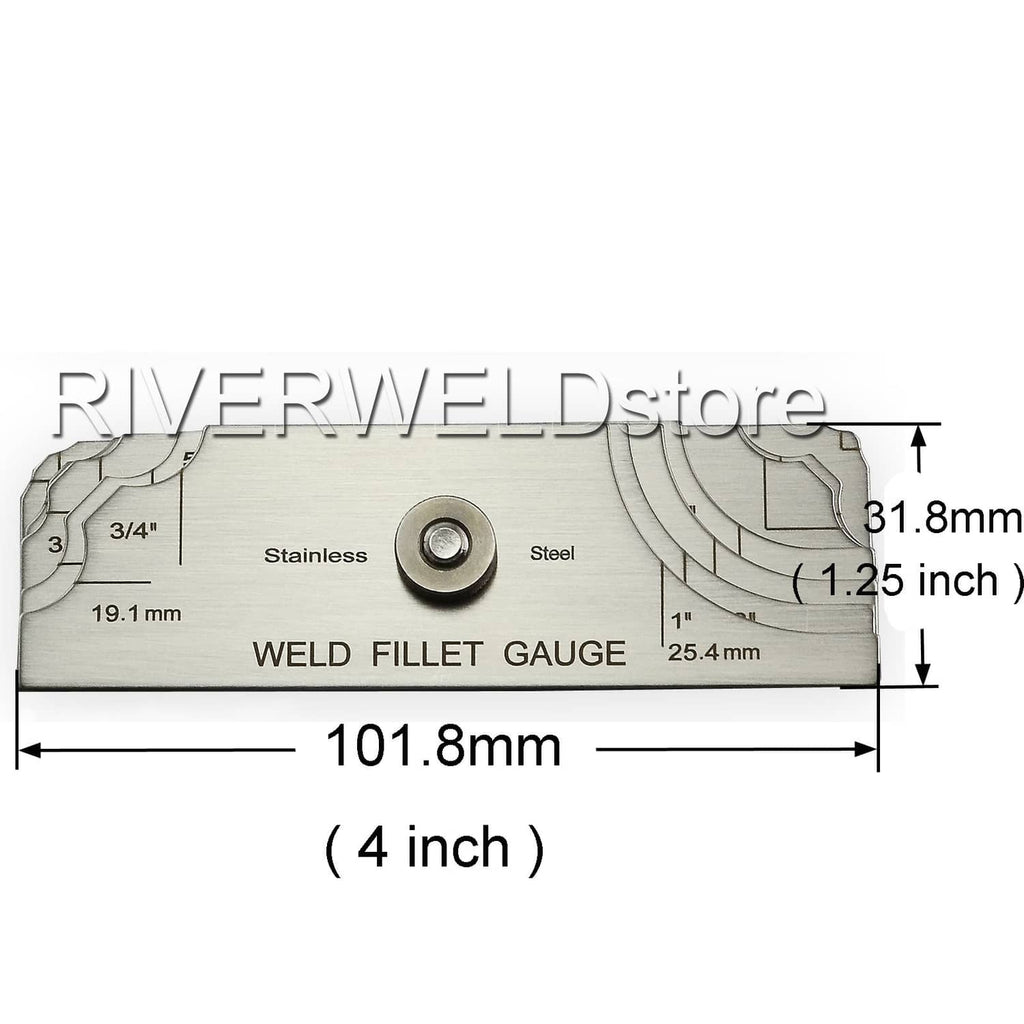 Weld fillet gauge template with pivot, engraved measurements and 4-inch width