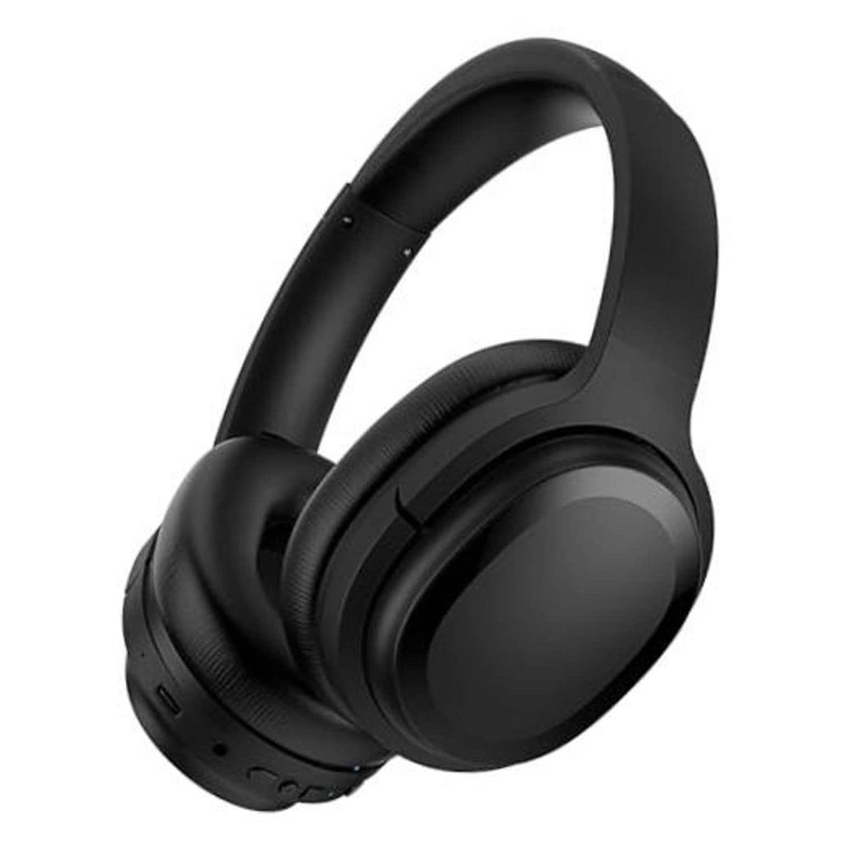 Black over-ear wireless headphones with padded headband and soft ear cushions