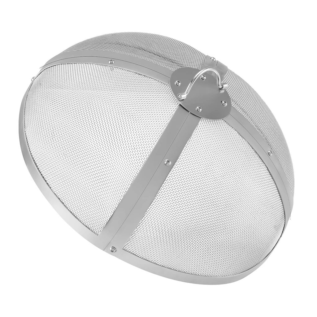 Round stainless steel spark screen cover lid with fine mesh and hinged center handle