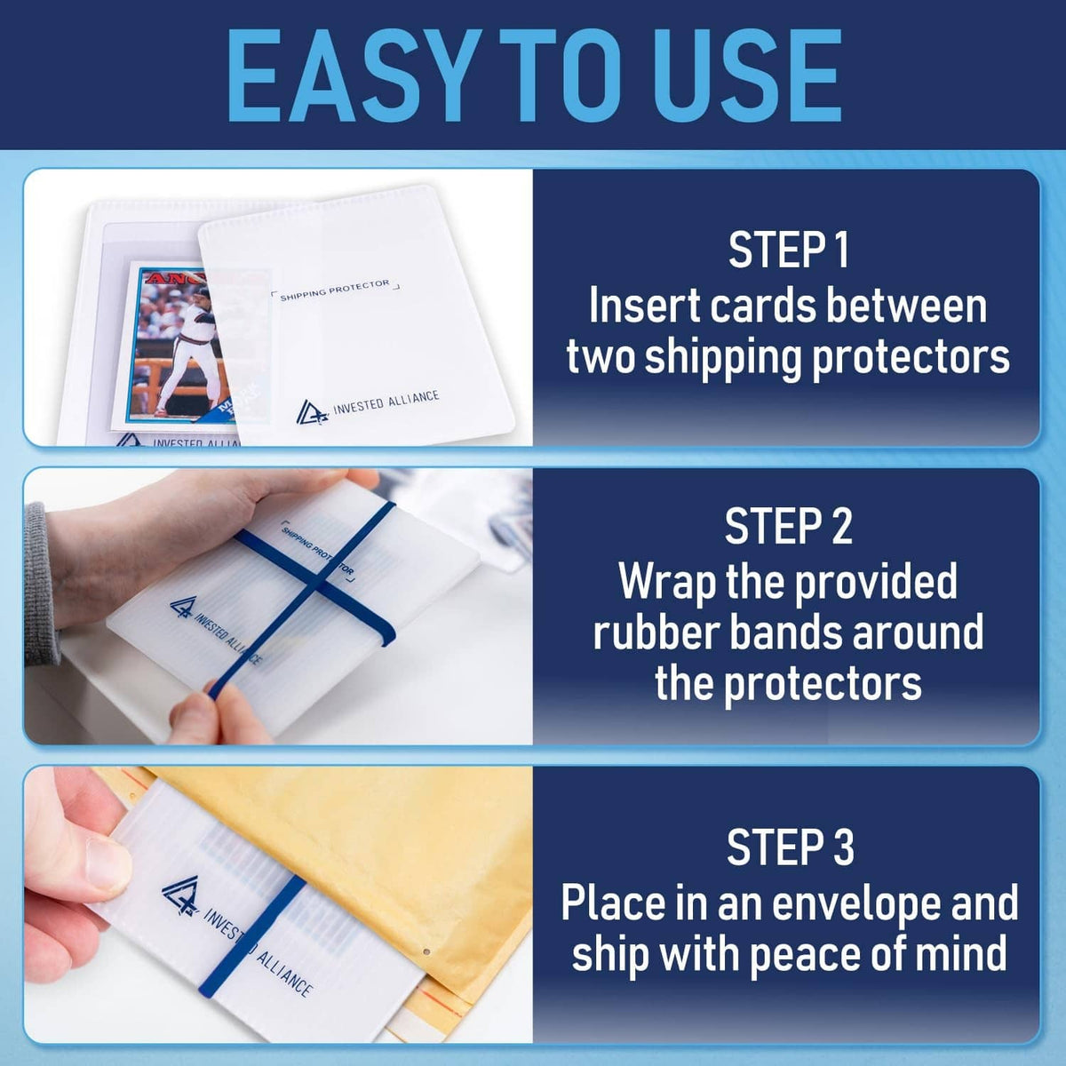 RivetOak Premium Bundle Trading Card Shipping Protector with Rubber Semi Transparent