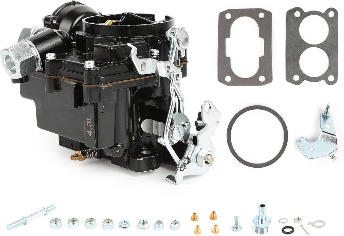 Marine carburetor with choke, black unit with mounting gaskets and hardware kit