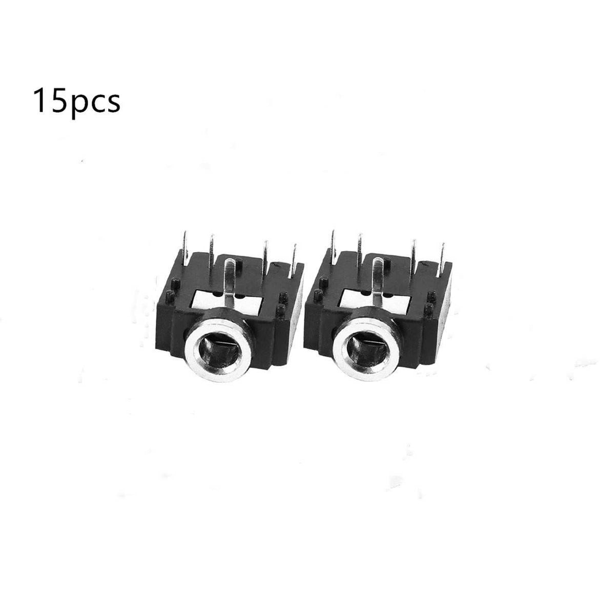 3.5mm stereo jack socket, 5-pin PCB-mount female, black (pair)