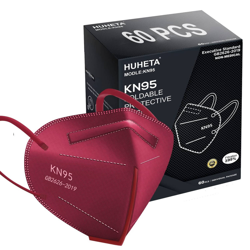 Red KN95 face masks pack, 5-ply protective design with elastic ear loops
