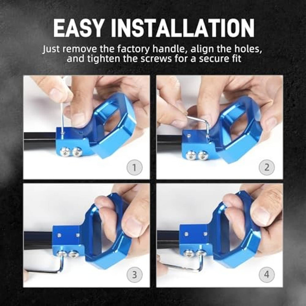 Blue aluminum seat release handle set with included tools for installation