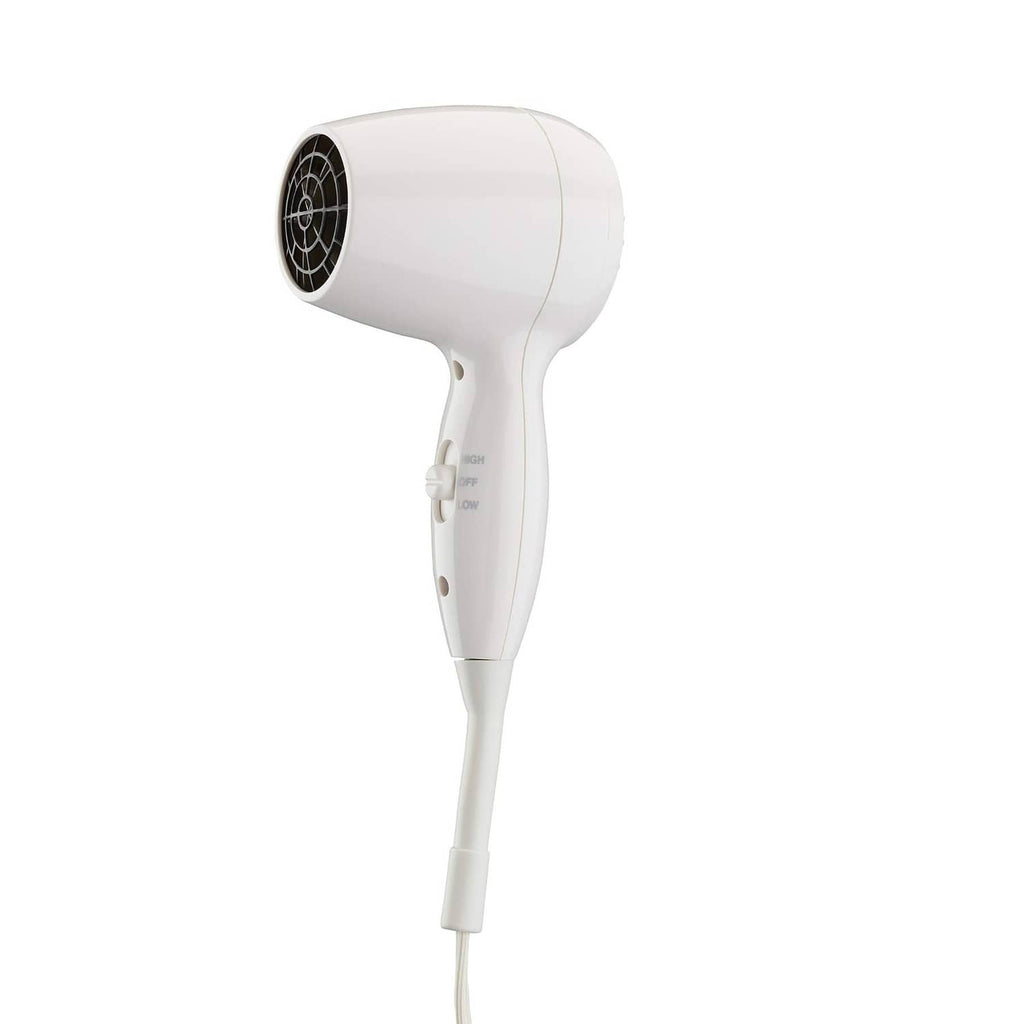 Conair hair dryer with round intake vent and tapered handle in white