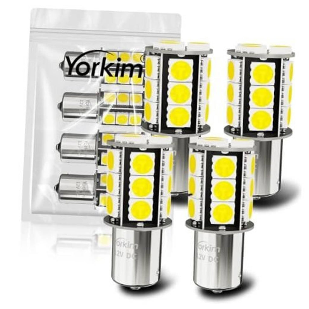 Set of LED light bulbs with metal bases and visible yellow LED chip stacks