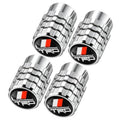Metal tire valve stem caps, ribbed silver finish with TRD logo and red stripe (4-pack).