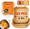 6.5 in square air fryer paper liners set, kraft trays with 125-count packaging