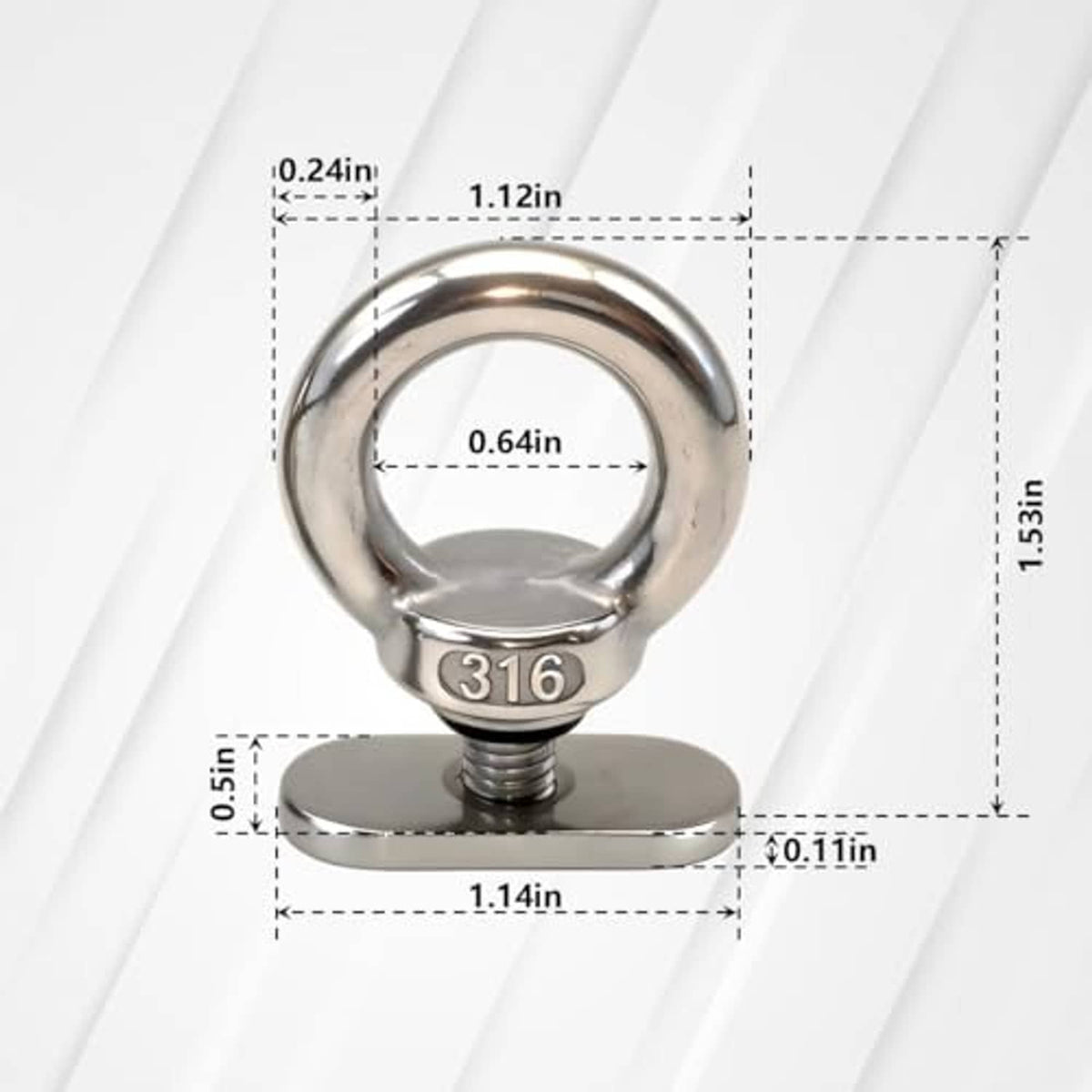 316 stainless steel tie-down eyelet with flat base and threaded stud