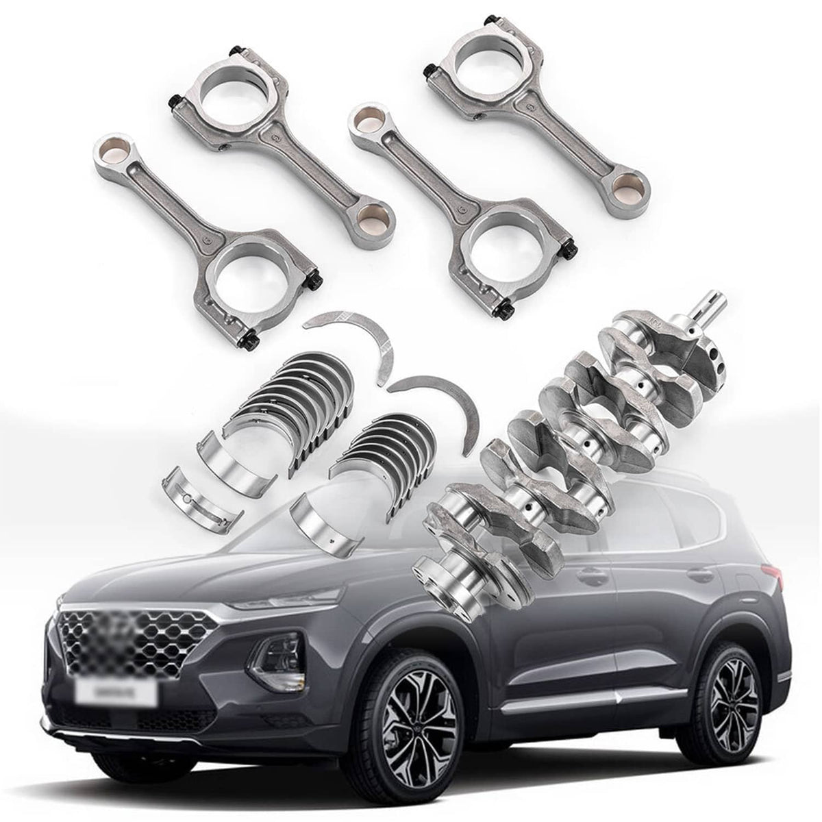 Crankshaft connecting rod bearing kit with connecting rods, bearing shells, and crankshaft