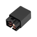 Automotive 4-pin relay with black casing and copper contact tabs, front view