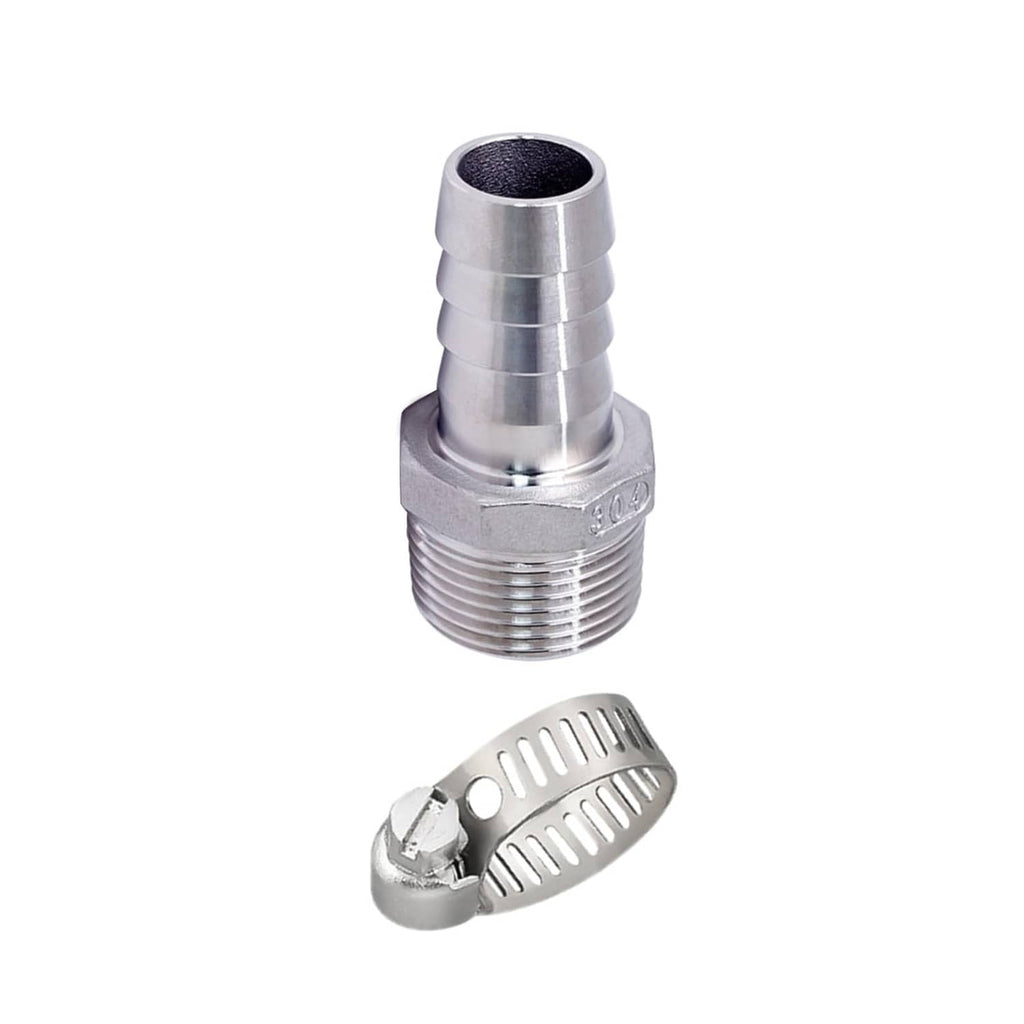 Stainless steel 304 hose fitting, MNPT threads with barbed outlet, 1-1/2 in