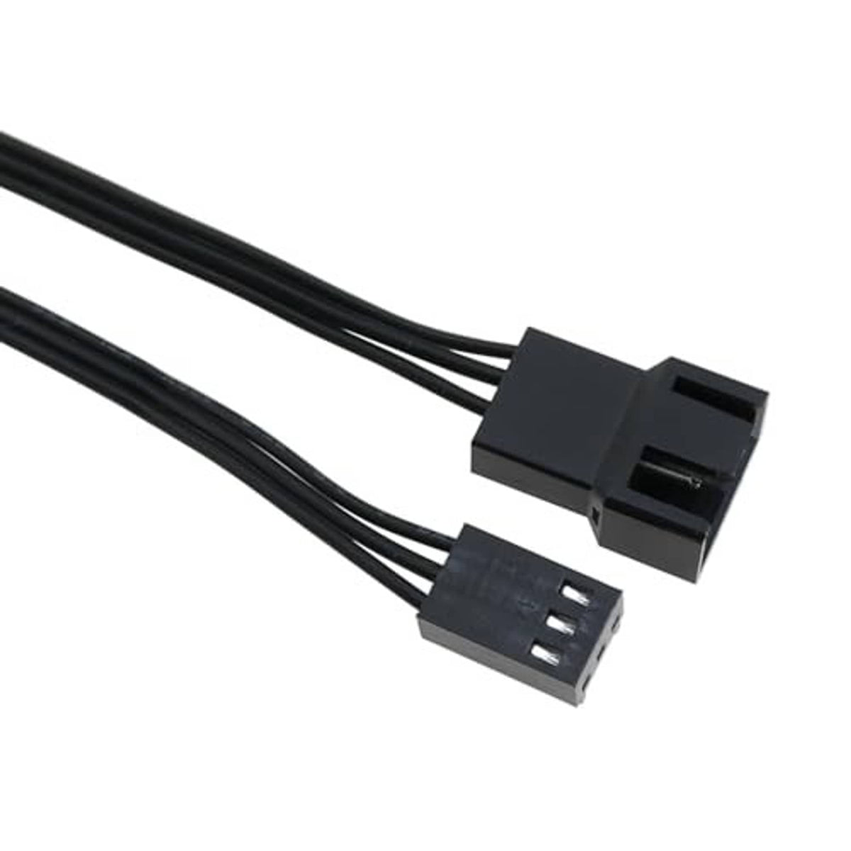 Black 4-pin to 3-pin fan connector cable with split plugs