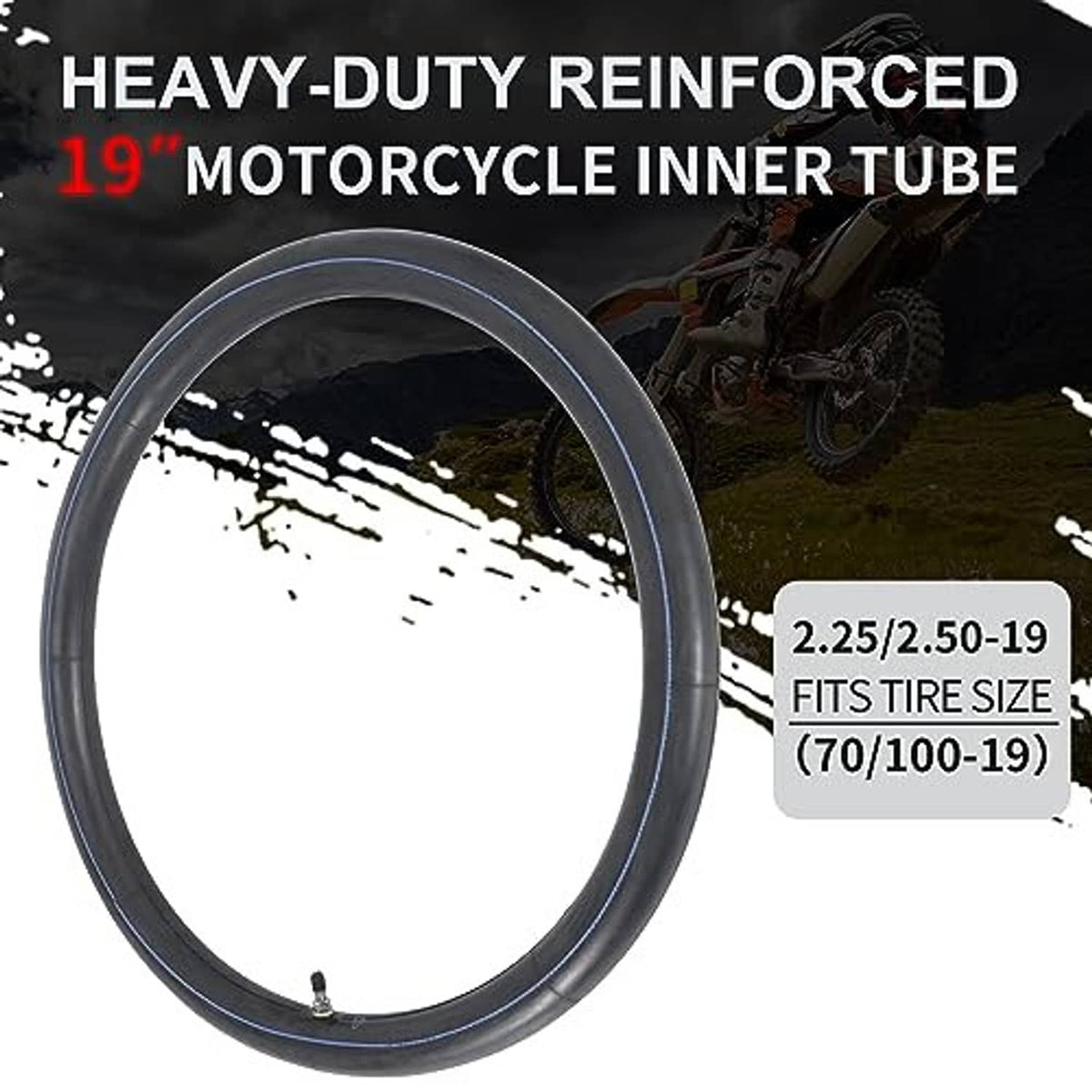 Black 19 in motorcycle inner tube for 2.25/2.50-19 (70/100-19) tire size