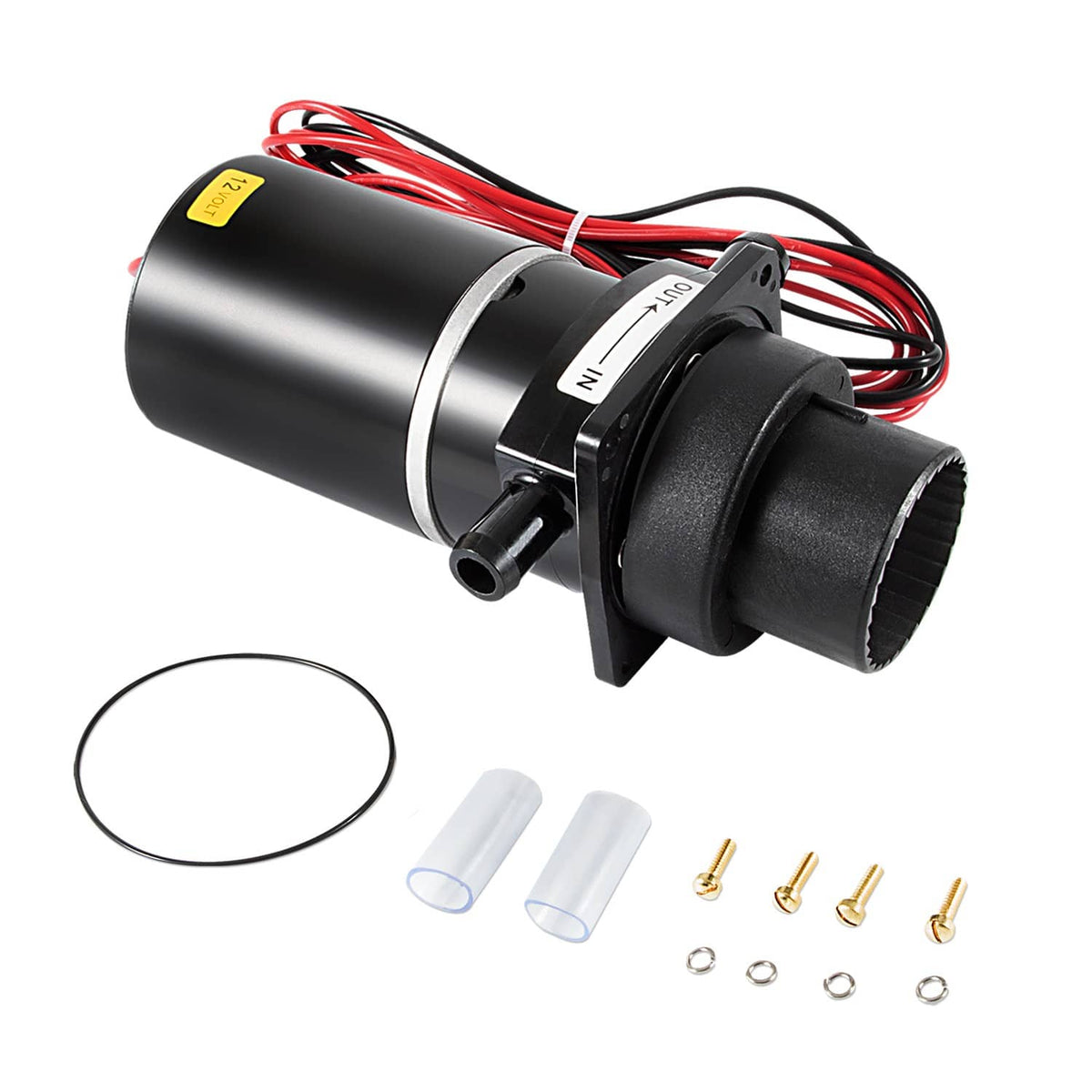 Electric toilet macerator pump motor assembly with wiring, gasket, and fittings