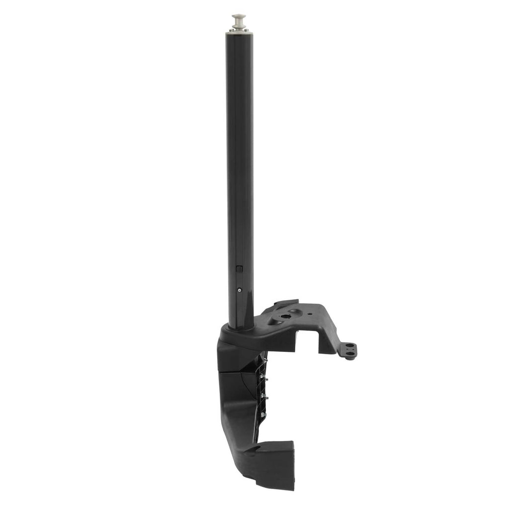 Black water ski wake pylon with angled base arm and pole mounting plate