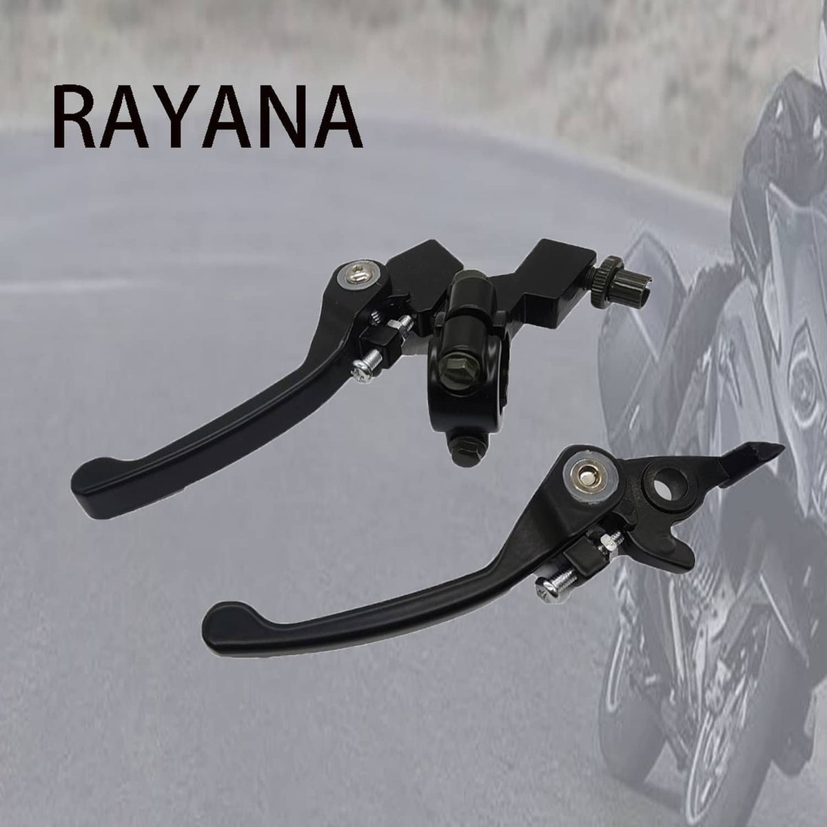 Black folding clutch and brake lever set with master cylinder and lever grips