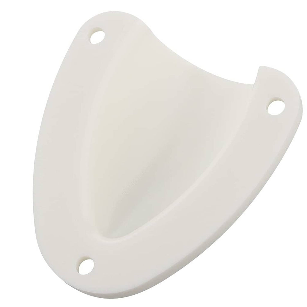White clamshell vent cover with smooth curved face and four mounting holes