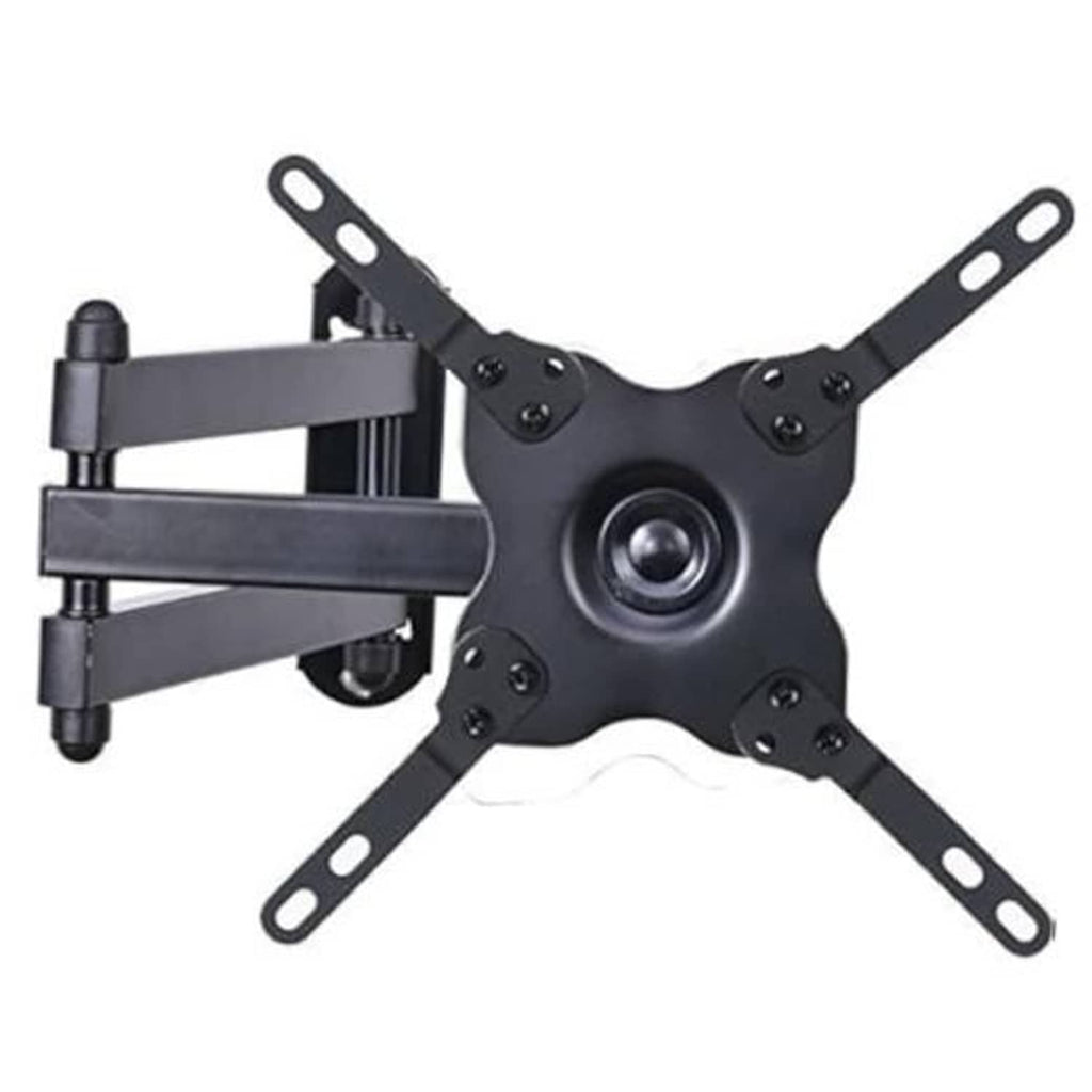 Full-motion TV wall mount bracket with articulating tilt arm, black metal