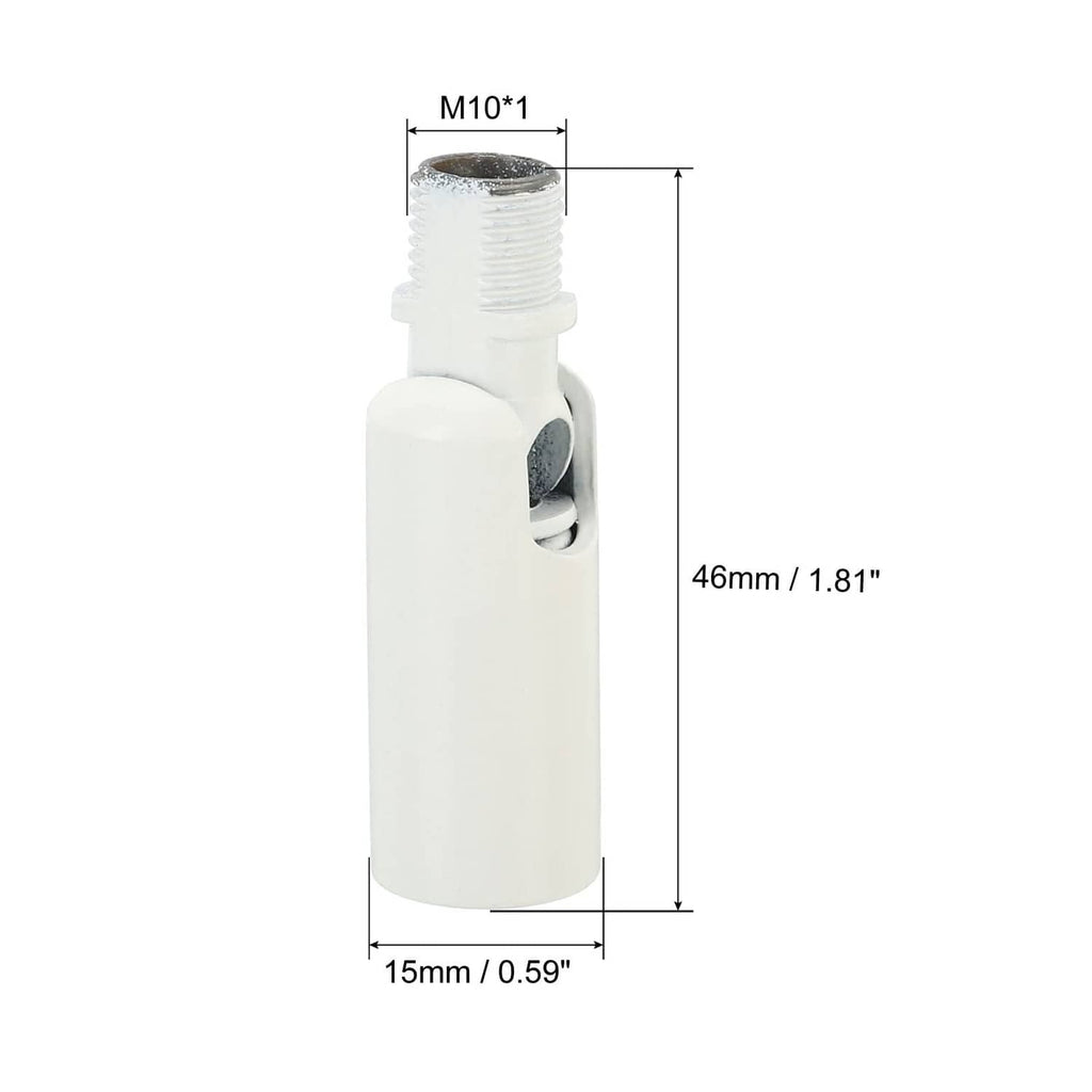White ceiling light adapter with M10*1 thread; 46mm height and 15mm width dimensions