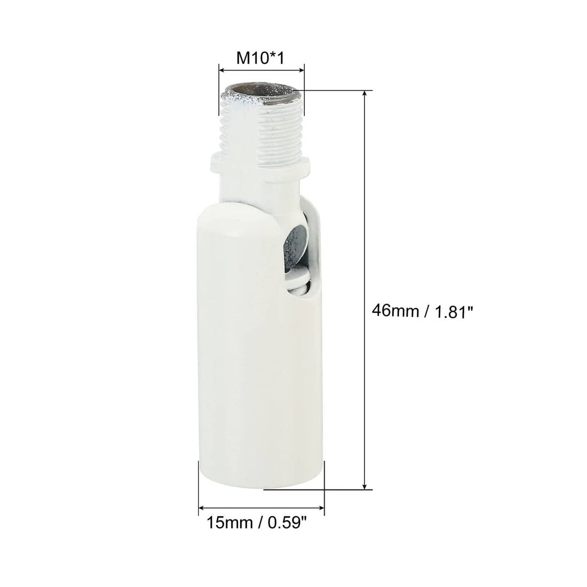 White ceiling light adapter with M10*1 thread; 46mm height and 15mm width dimensions