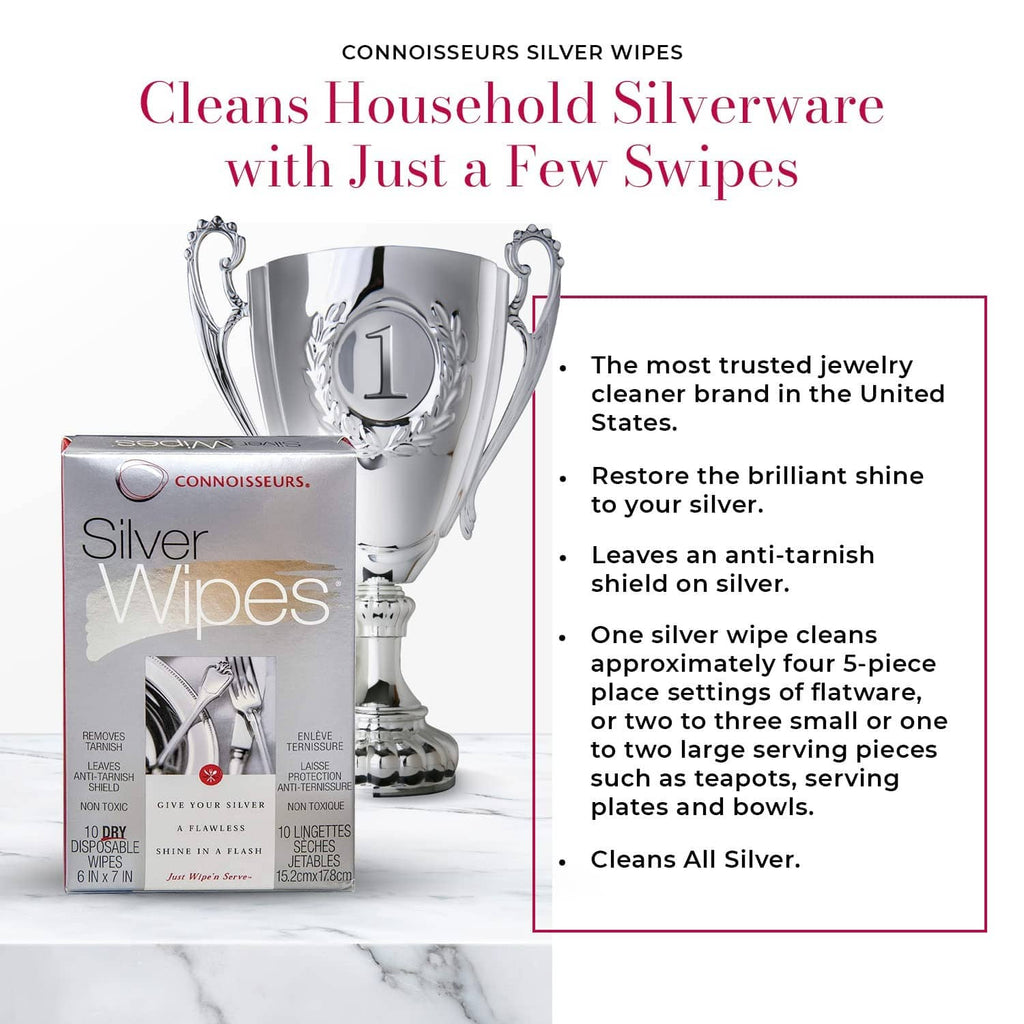 Connoisseurs silver wipes box with trophy and silverware graphic
