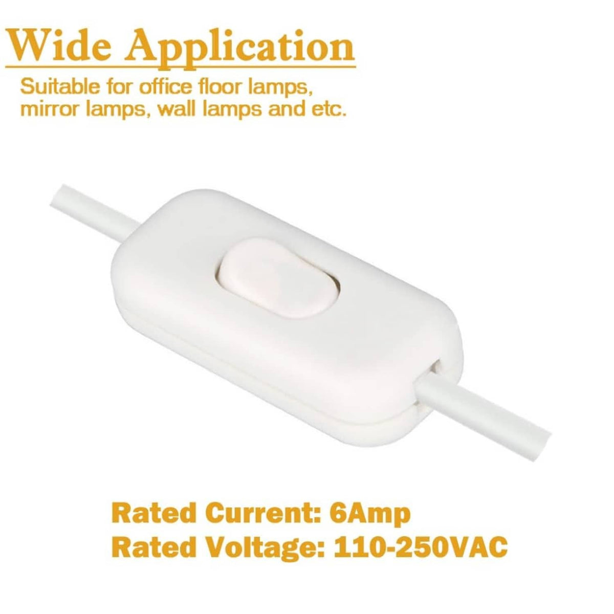 Inline cord switch, white rocker on/off with attached lamp cord and connector ends.