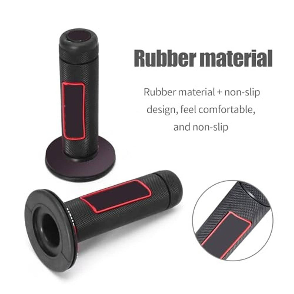 Rubber throttle accelerator grips, black with red trim and textured surface