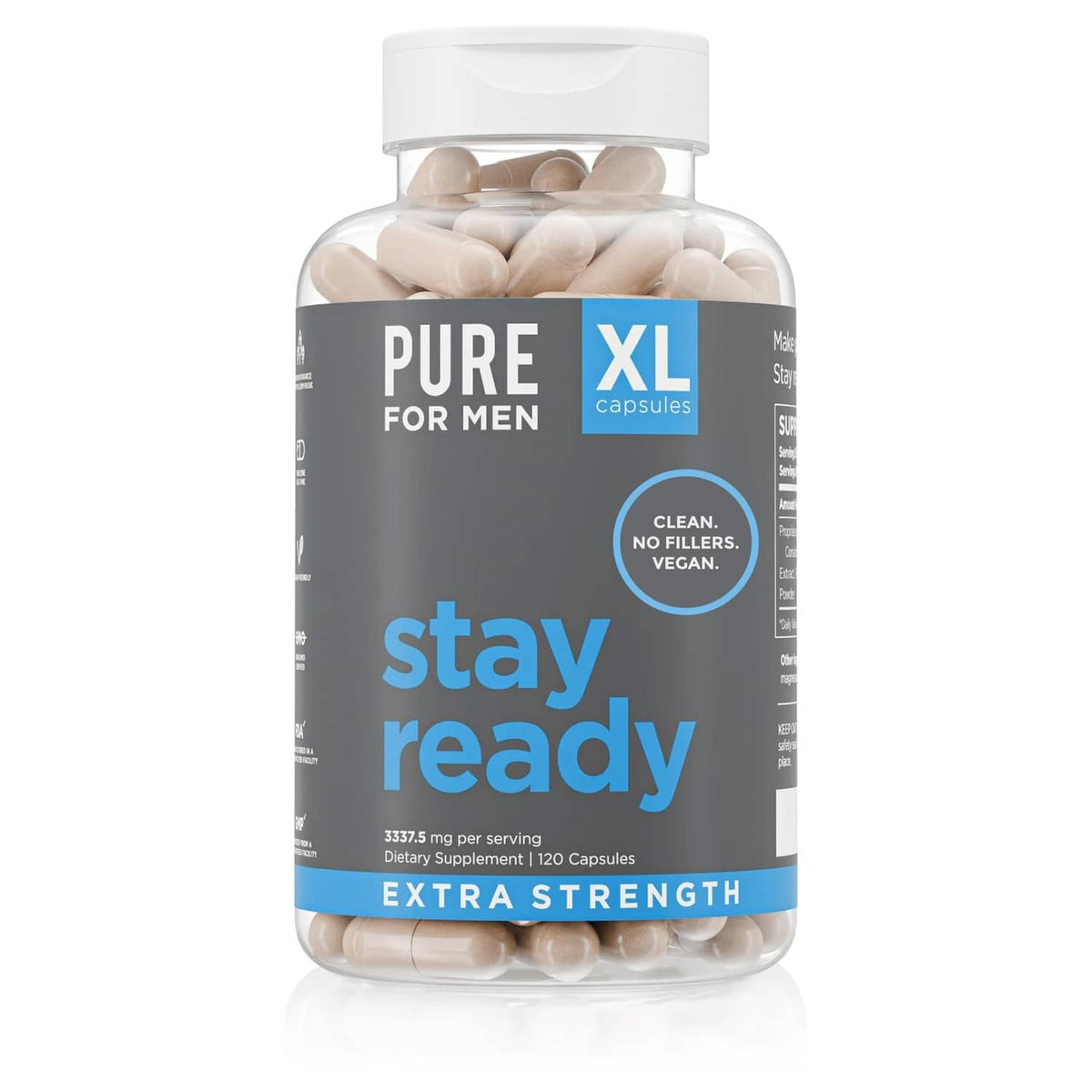 Stay ready extra strength psyllium fiber supplement bottle with XL capsules, 120 count