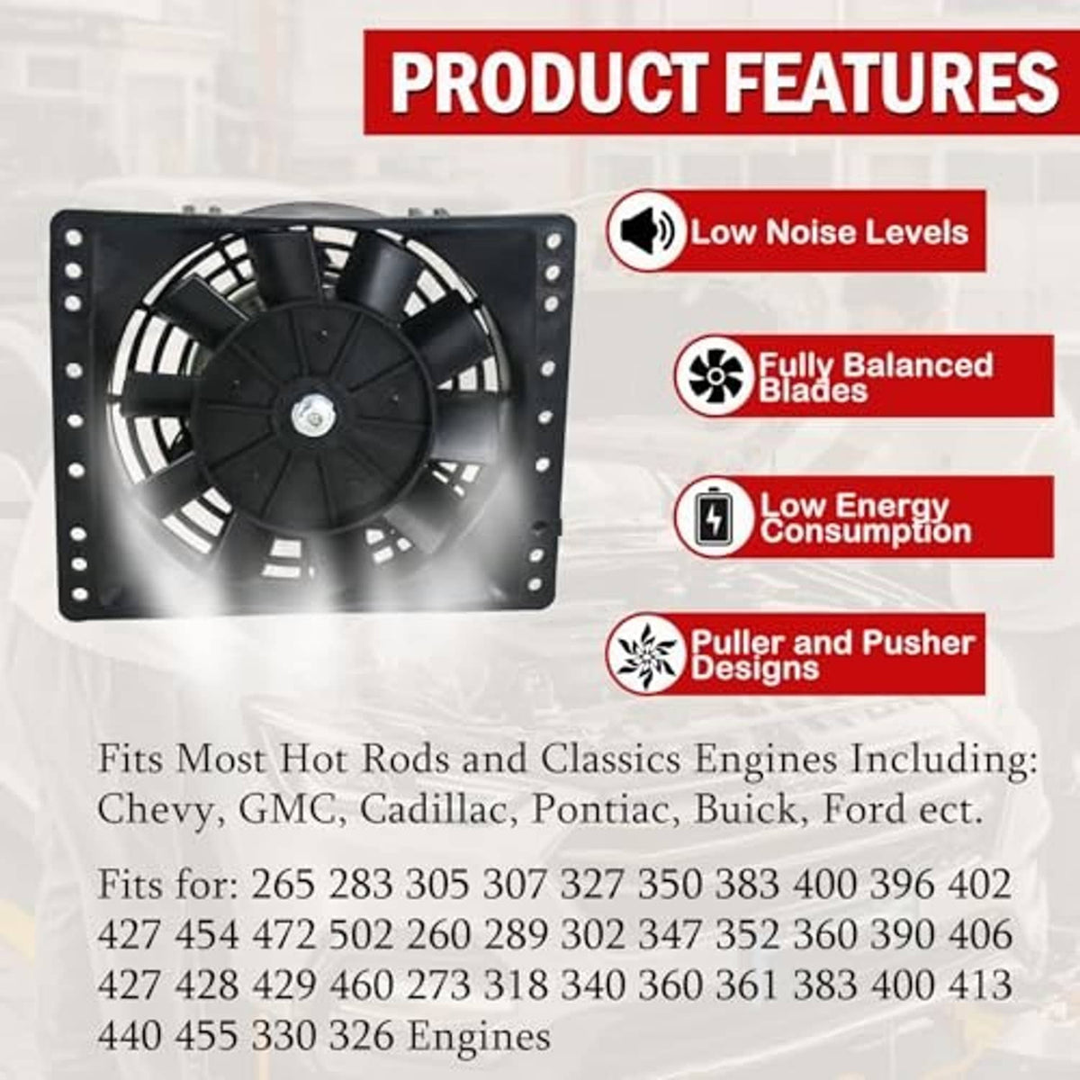Black 6-inch radiator cooling fan on square mount with blades and center hub