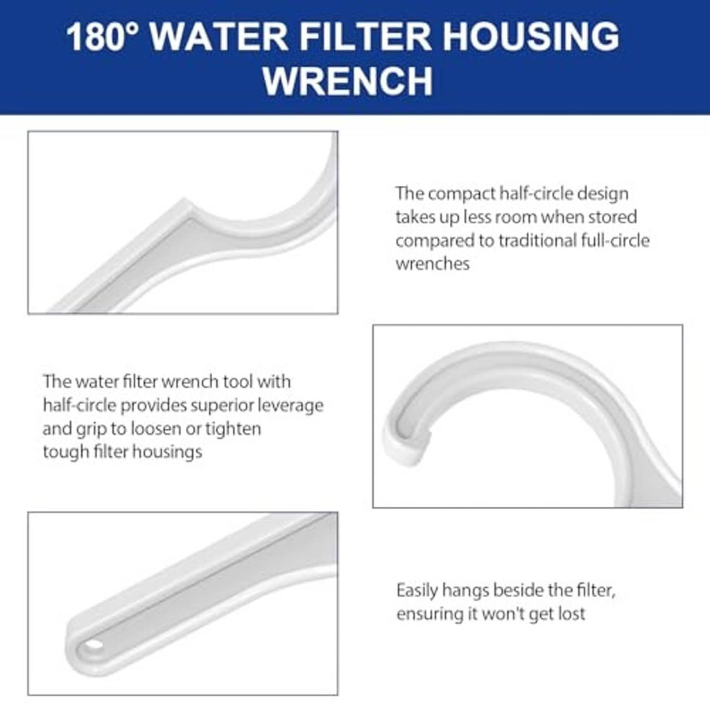White 180° half-circle water filter housing wrench tool