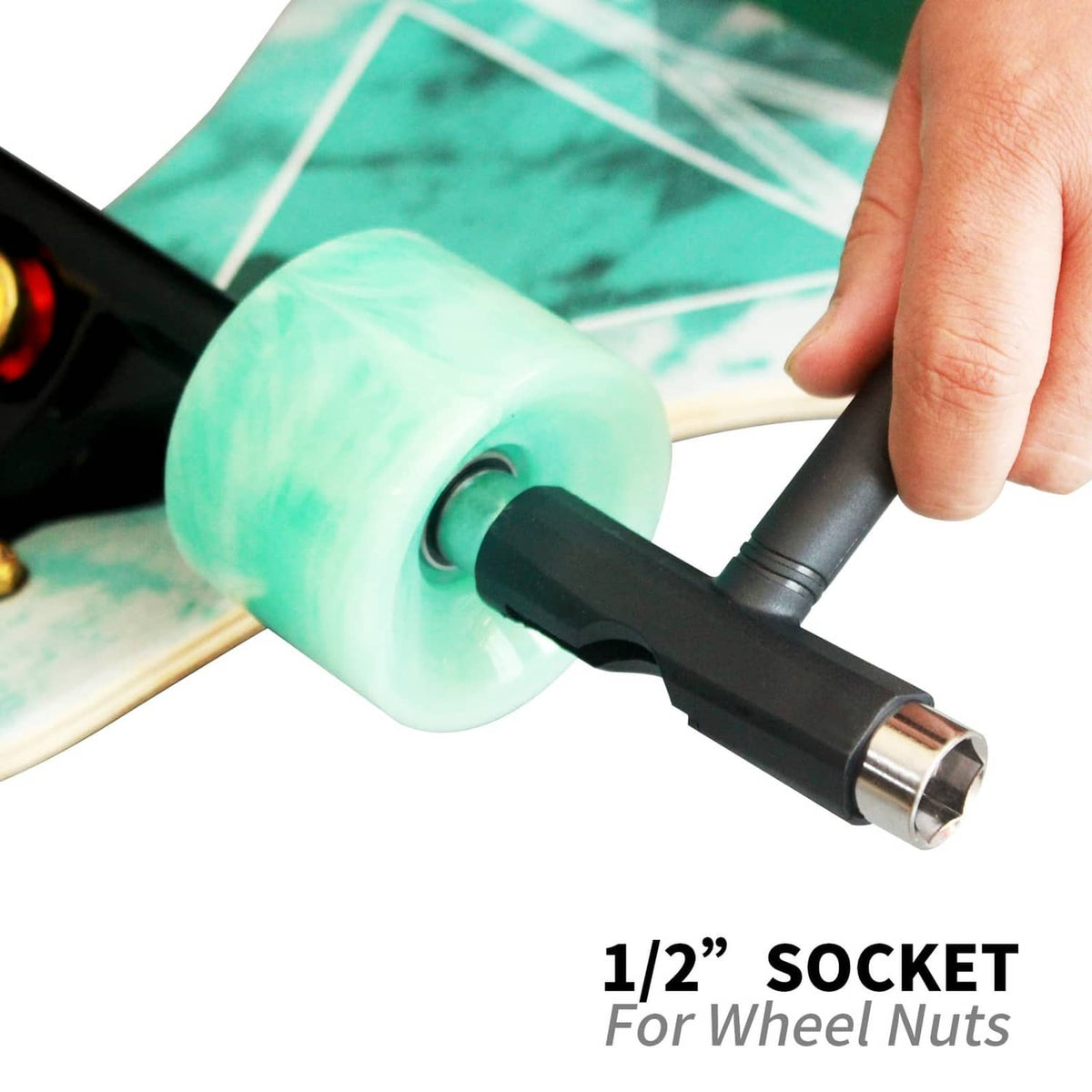 Black T-tool with 1/2 socket for wheel nuts