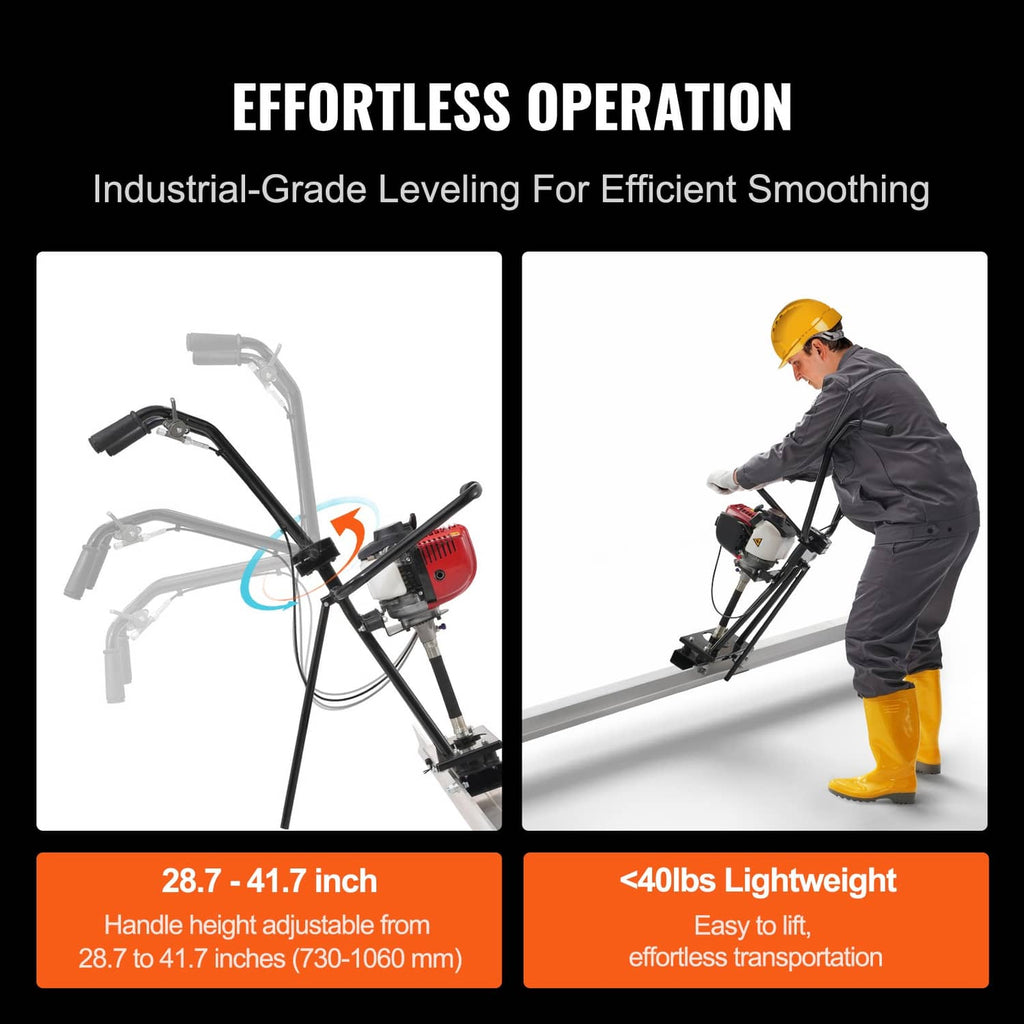 Gas concrete leveling screed power float with control handles and red motor on base