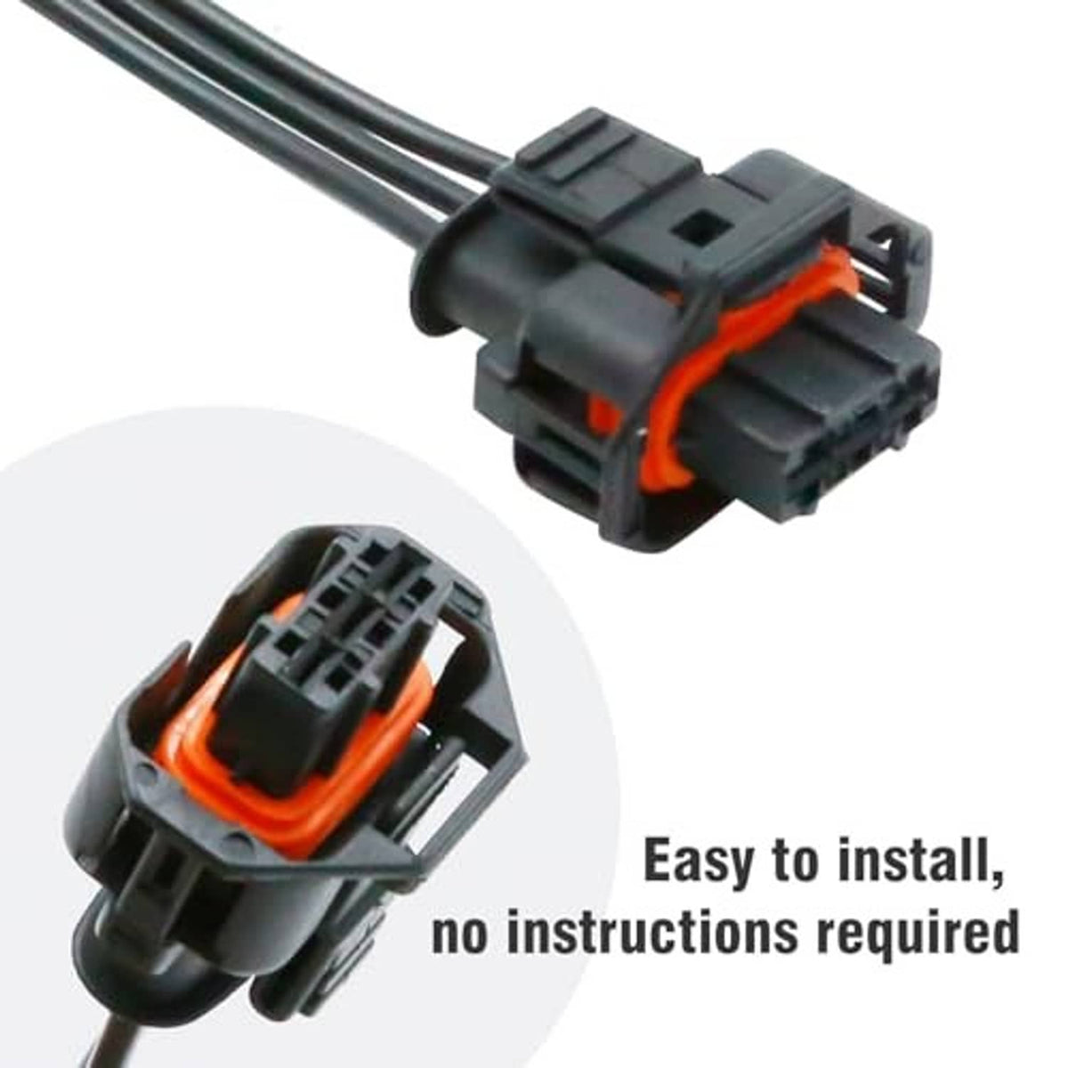 Throttle sensor connector wiring harness with black connector and orange insert, two-wire cable