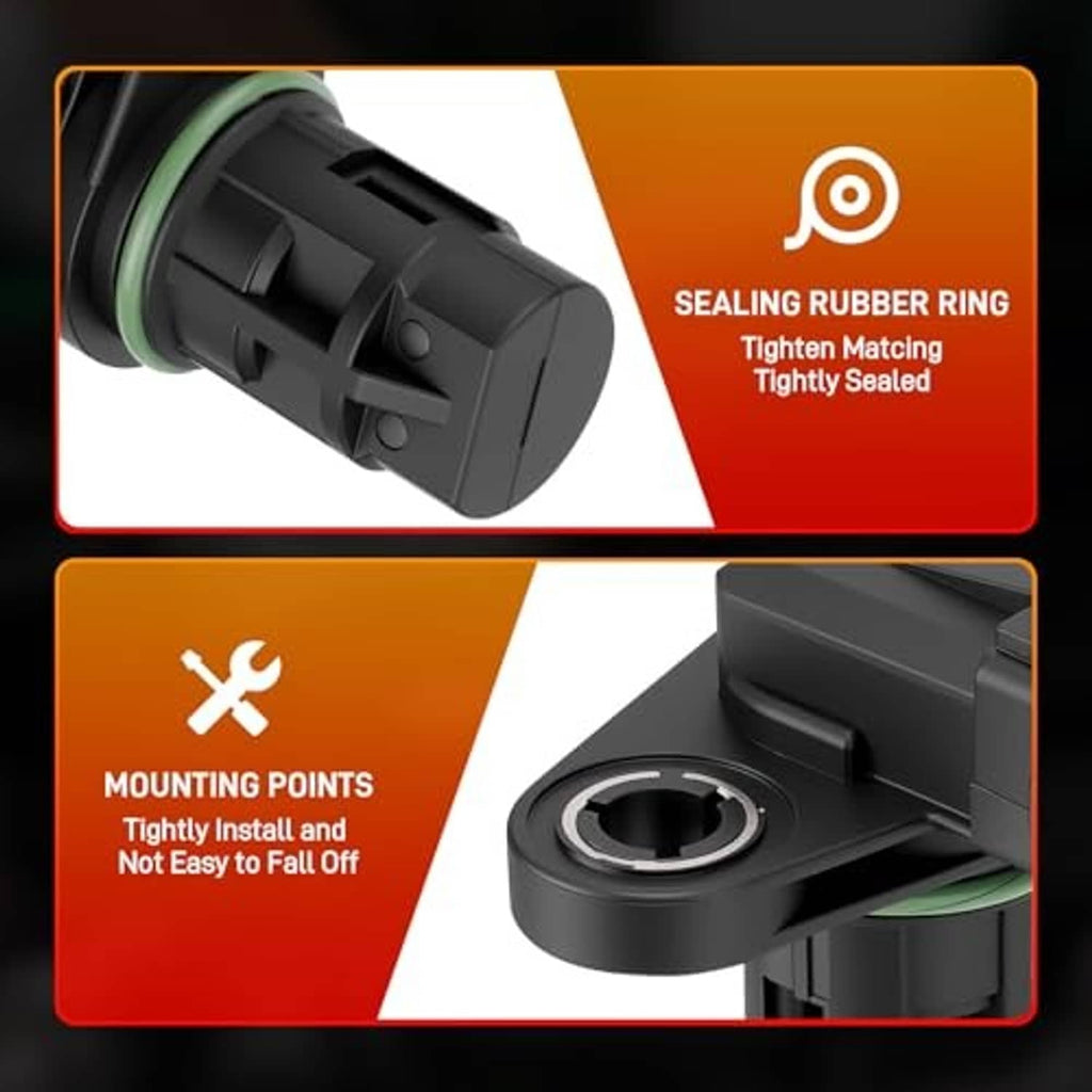 Engine camshaft position sensor with green O-ring seal and black 3-pin connector