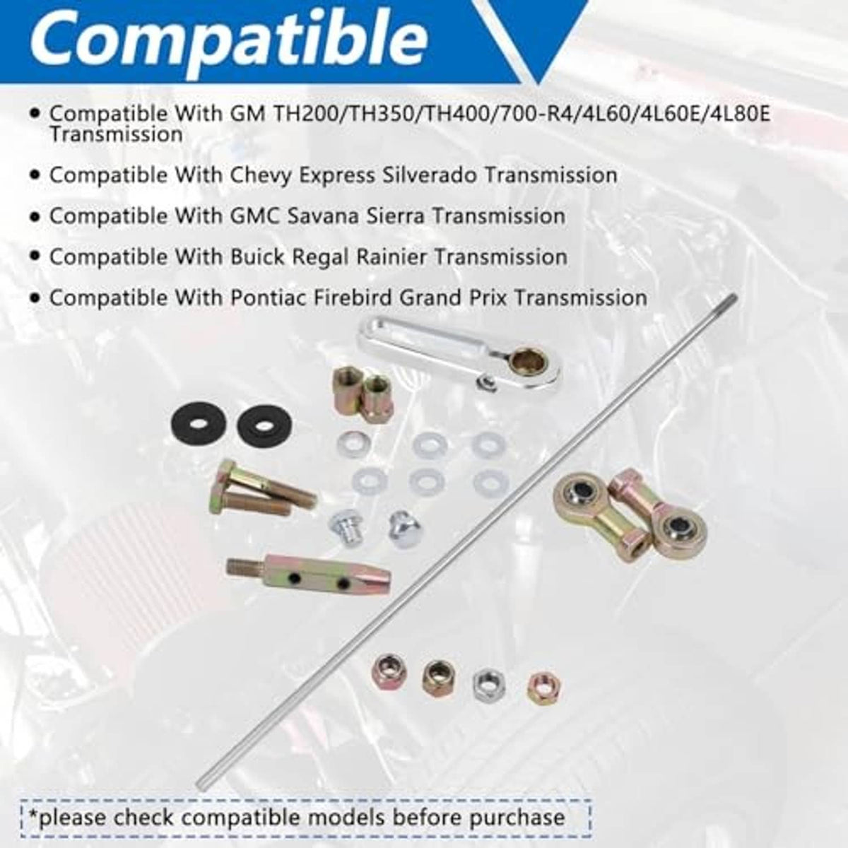 Transmission shift linkage kit with 21 in rod, pins, clips, and washers