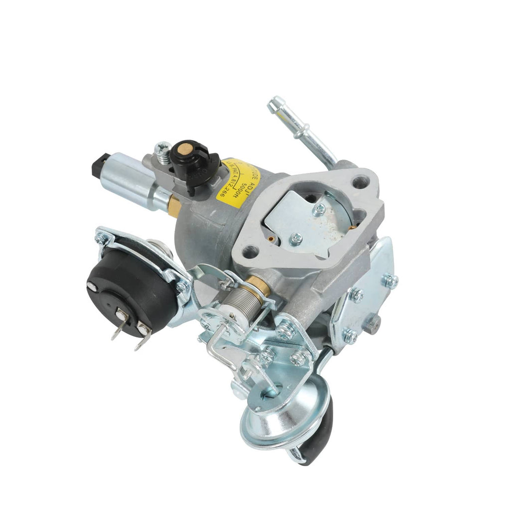 Small engine carburetor assembly with fuel inlet and black vacuum/air valve