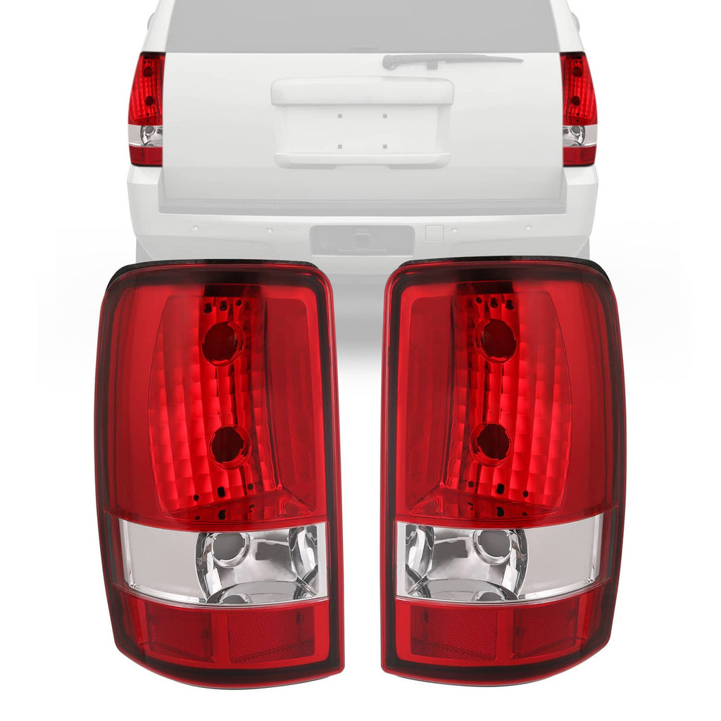 Pair of red and clear rear tail light assemblies with chrome reflector sections